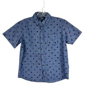 Star Wars Button Up Shirt Youth Large All Over Print Short Sleeve Casual Tee